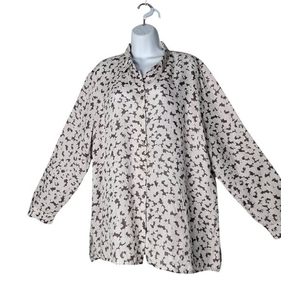 J Jill Love Linen Essential Shirt Women’s XL White Gray Floral Button Front Top - Picture 1 of 10